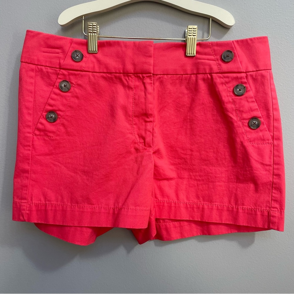 LOFT “The Riviera Short” Bright Coral Button Shorts - Size 6